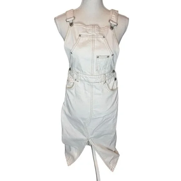 Zara Ecru Bib Overalls Dress Y2K Retro Boho Instagram Favorites Sz Small - Picture 4 of 10